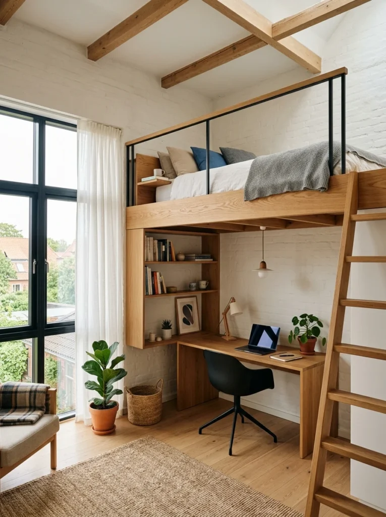 Organized bedroom closet using vertical storage and double hanging rods.