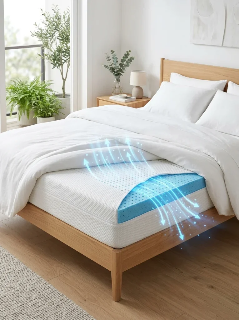 Cooling gel memory foam mattress designed to improve airflow and reduce heat retention.
