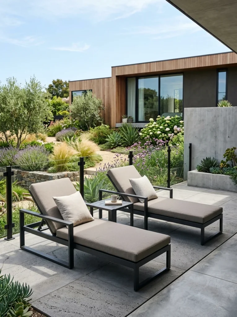 Rust-resistant aluminum patio furniture with modern outdoor seating.