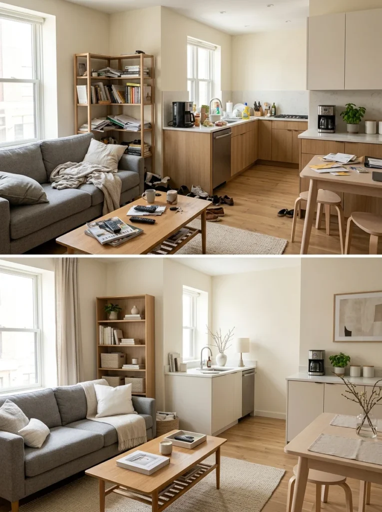 Organized small apartment showing a clutter-free living space