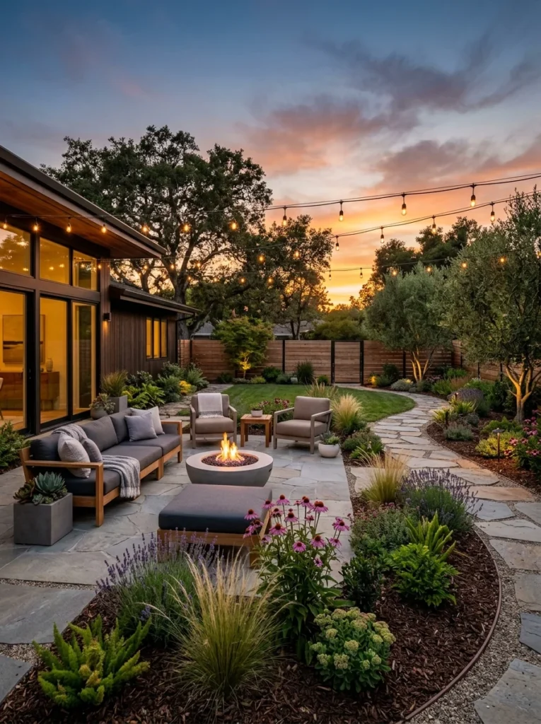 Beautiful low-maintenance backyard designed for relaxation and easy upkeep.