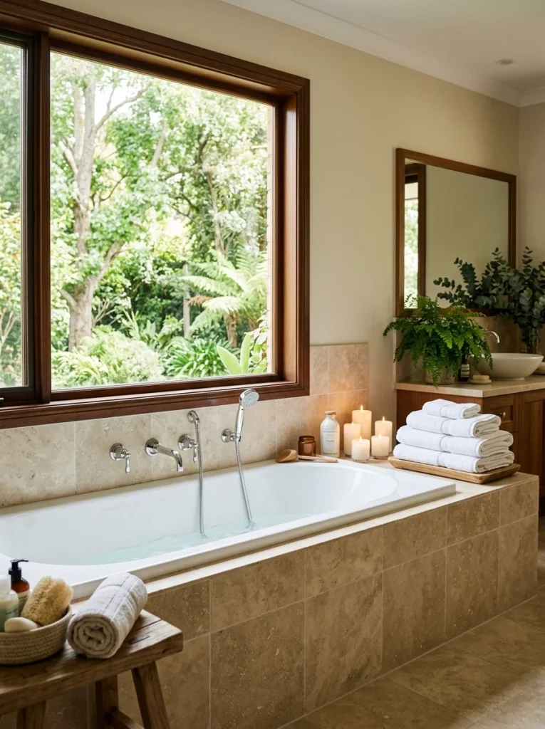Modern built-in bathtub designed for relaxation and family use.
