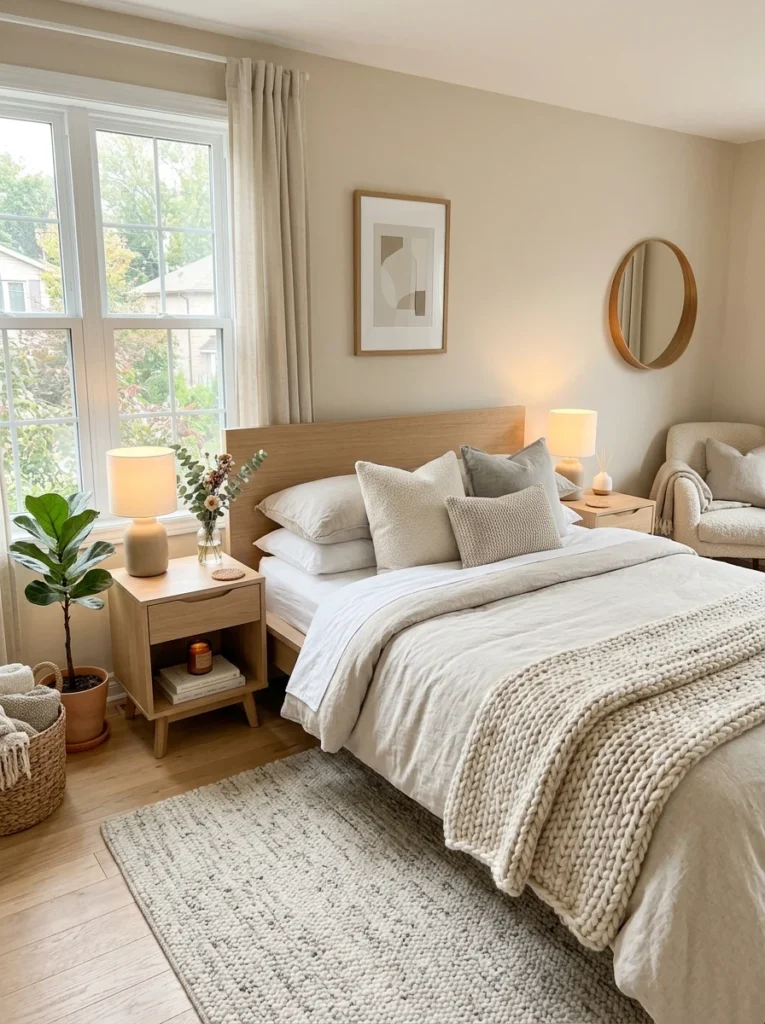 Modern bedroom transformed into a cozy retreat using affordable decor ideas.
