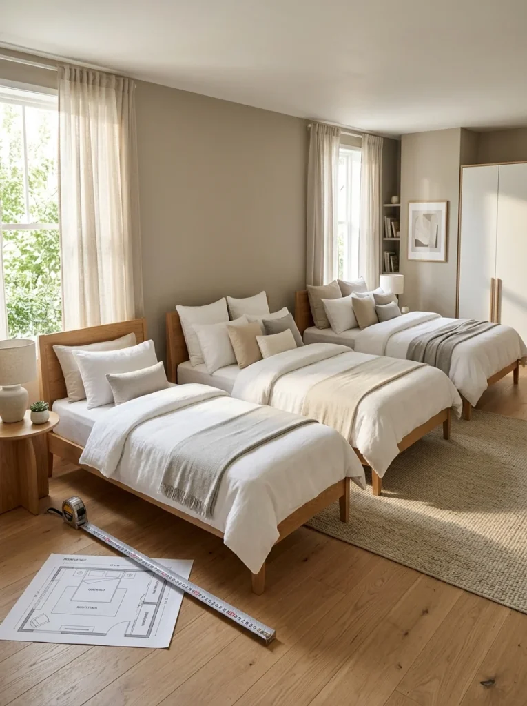 Different mattress sizes displayed in a modern bedroom to help choose the best mattress for comfort and room space.
