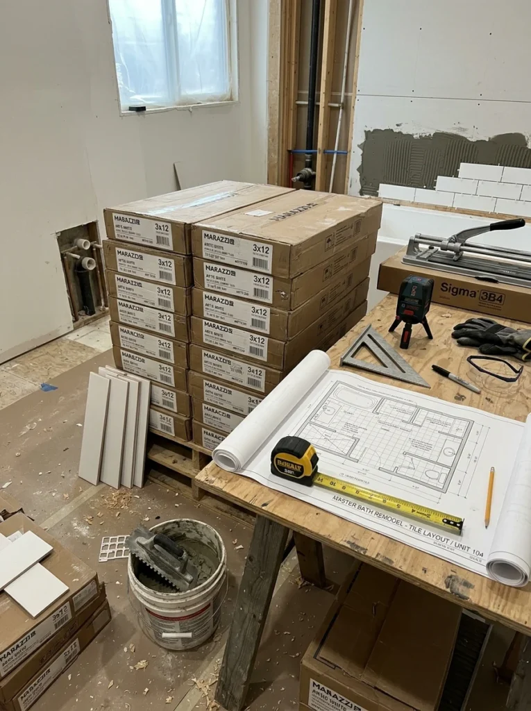 Extra bathroom tiles purchased for installation and future repairs.