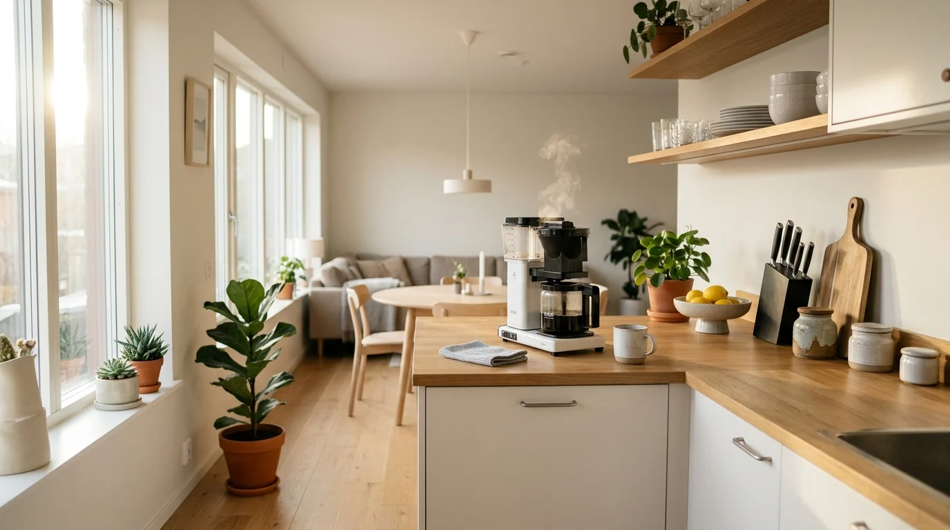 Woman using habit stacking to complete household chores effortlessly in a modern home.
