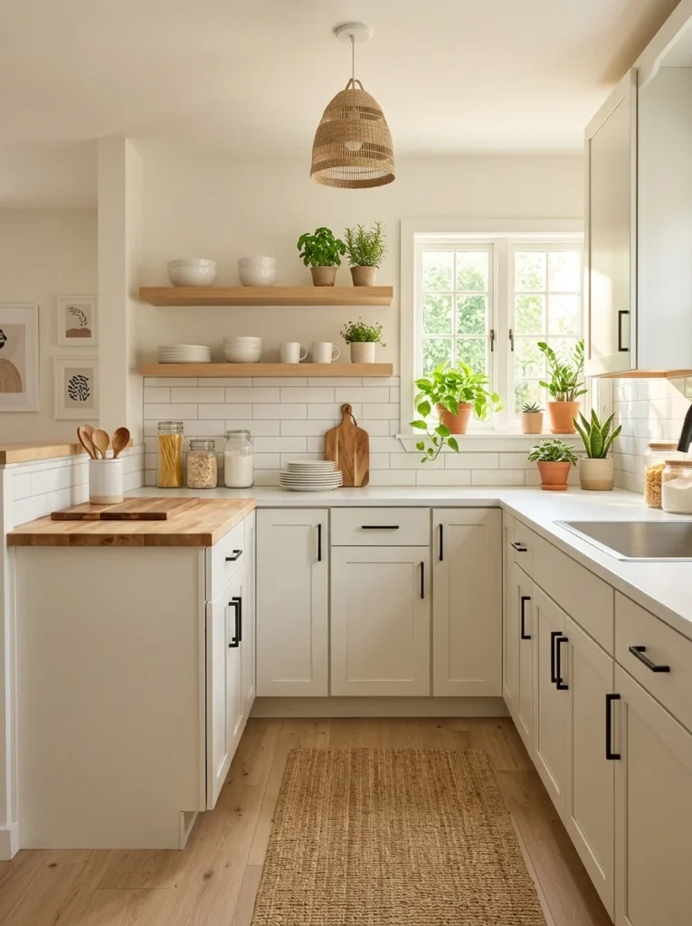 Stylish affordable kitchen makeover with painted cabinets and simple modern decorating ideas.
