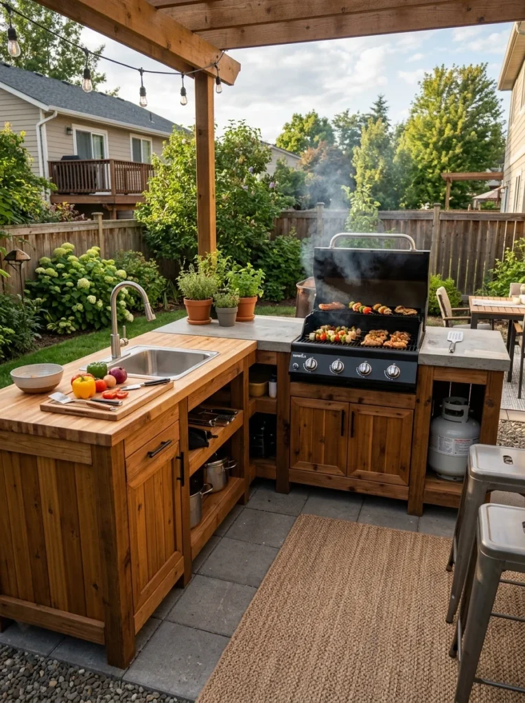 Comparison between natural gas and propane fuel options for an outdoor kitchen grill.