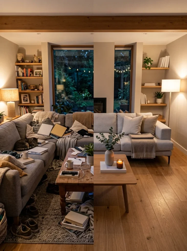 Modern home showing the difference between clutter and an organized living space.