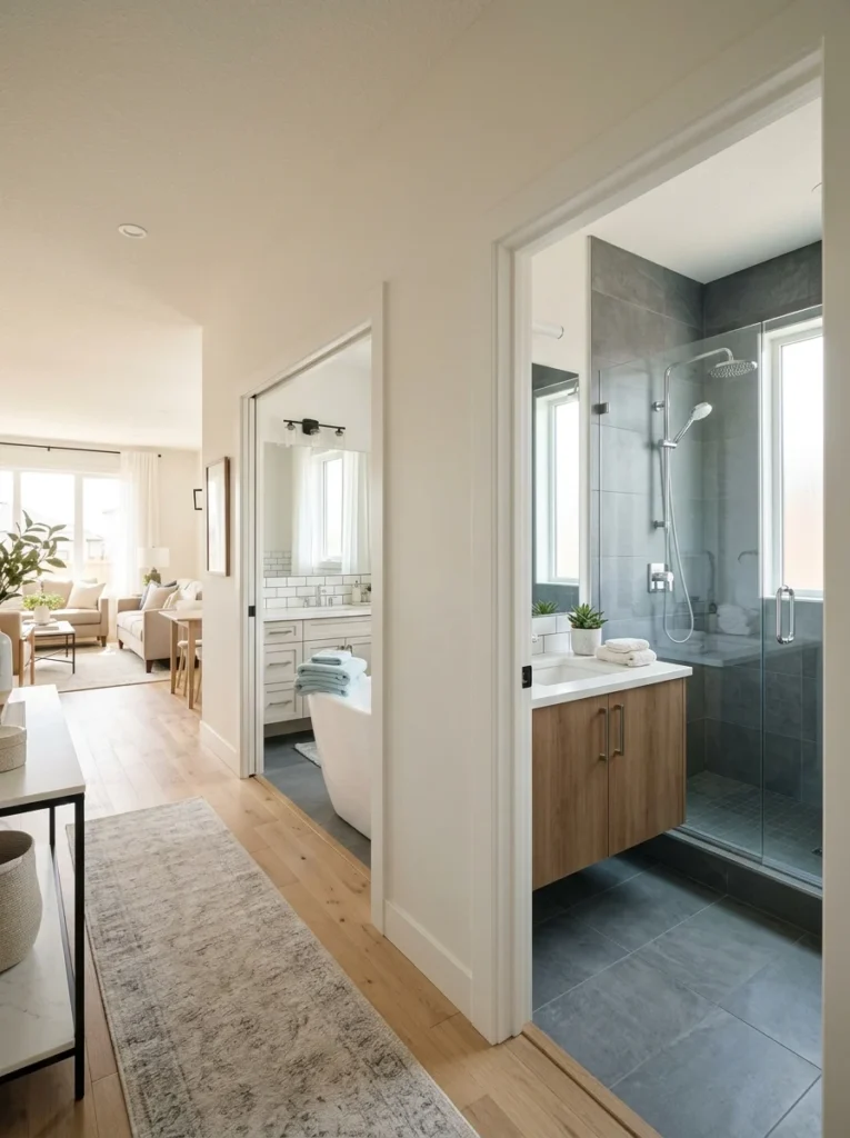 Modern home featuring both a walk-in shower and bathtub to suit different household needs.