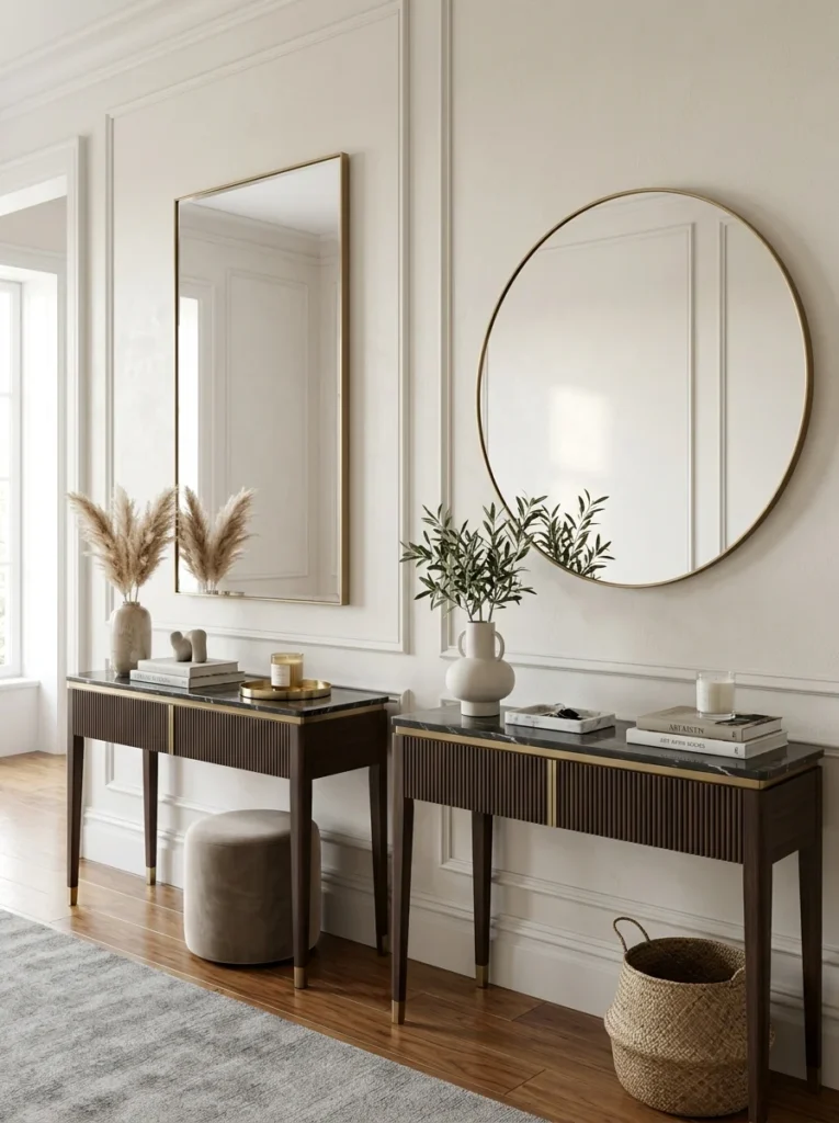 Proper mirror placement above console furniture.