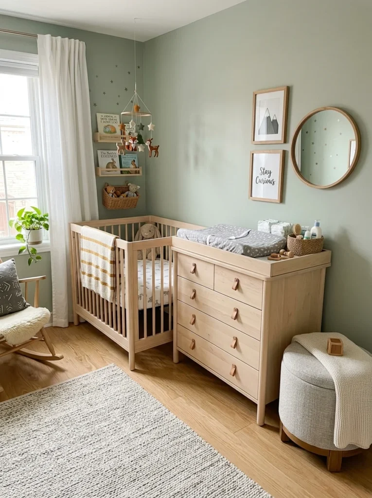 Space-saving multifunctional furniture inside a small nursery.