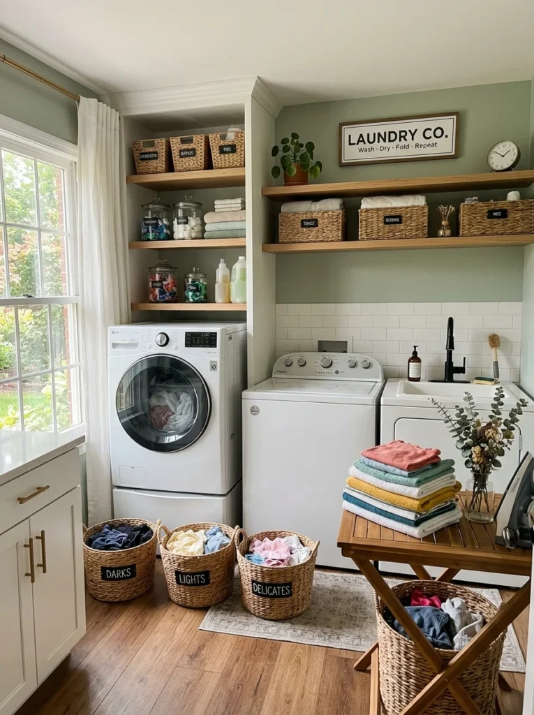 Modern laundry room designed for choosing the best washer type.
