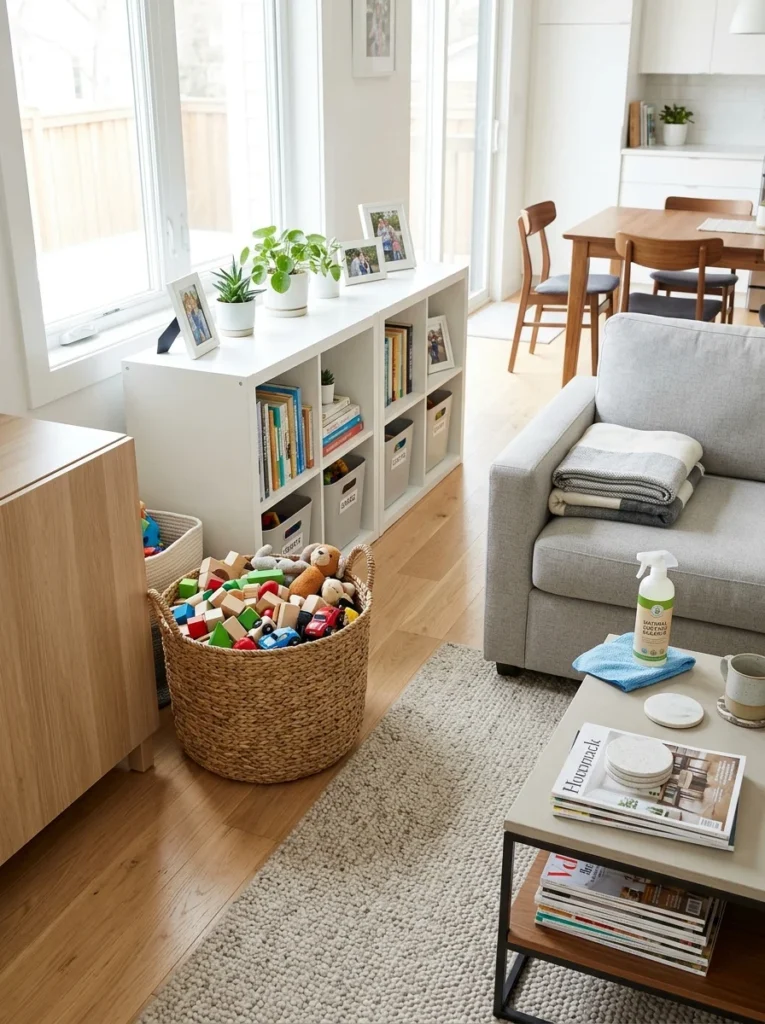Family working together to keep their home clean and organized.