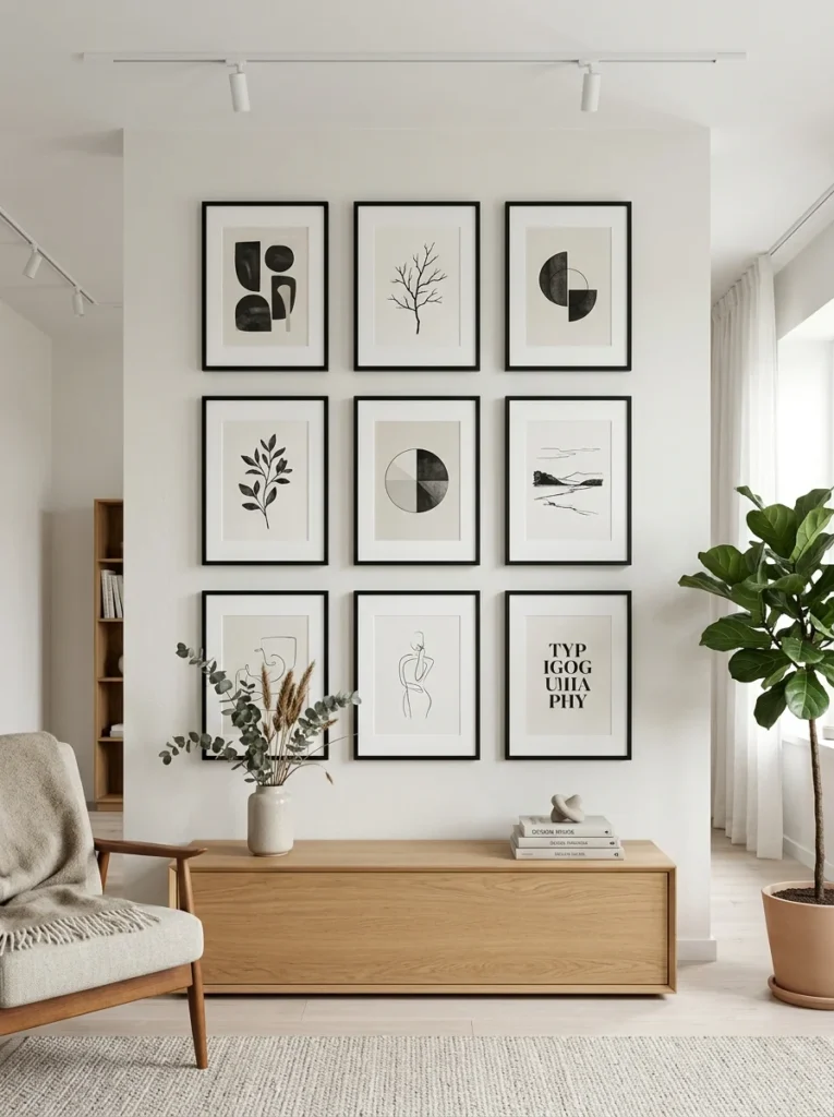 Framed artwork with wide mat boards creating a gallery-inspired look.