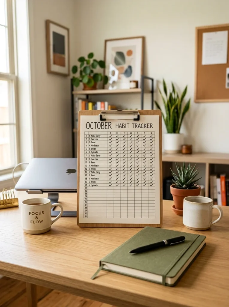 Habit tracker showing consistent daily home organization progress.
