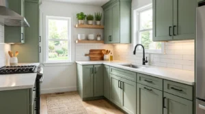 Modern budget-friendly kitchen makeover with painted cabinets, new hardware, LED lighting, and stylish affordable decor.