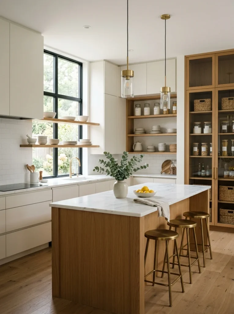 Minimalist kitchen with organized storage and clutter-free countertops.