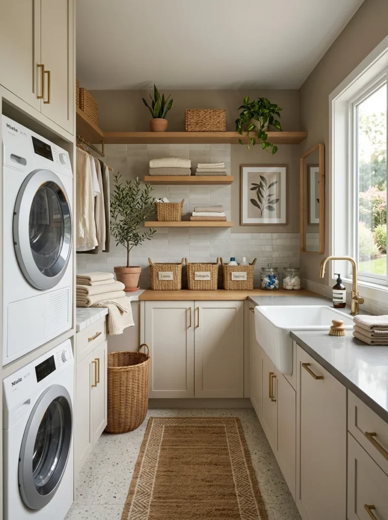 Modern laundry room showcasing durable countertop options.