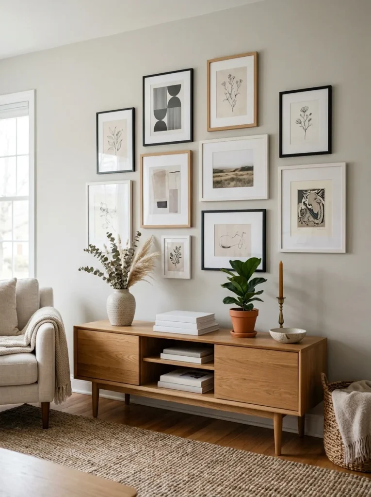 Beautiful living room showcasing affordable wall decor with a luxury appearance.