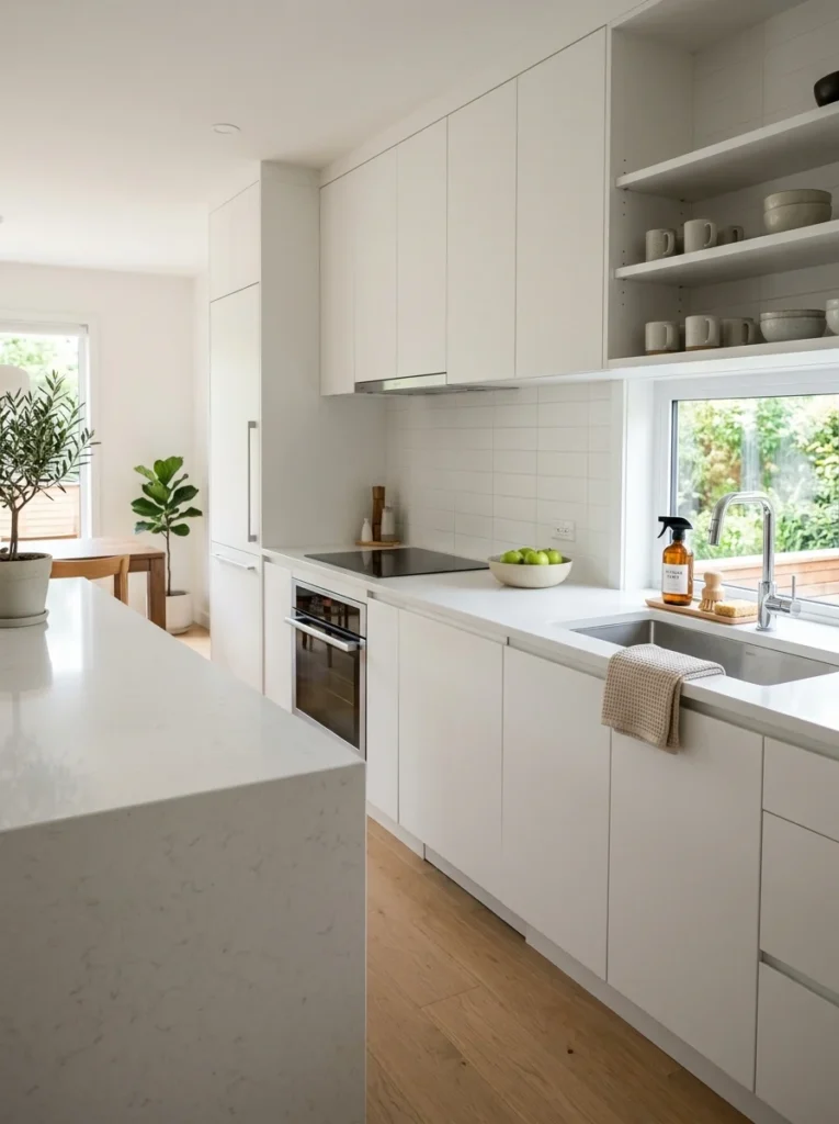 Clean kitchen with clutter-free countertops and organized storage.