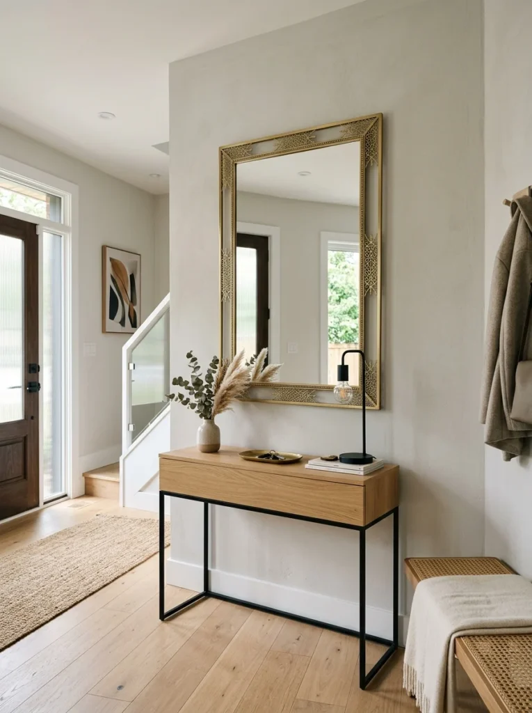 Hybrid mirror style combining elegance and simplicity.