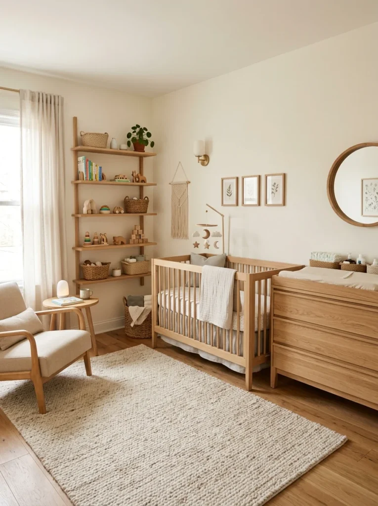 Beautiful nursery designed with practical low-toxicity choices and natural materials.