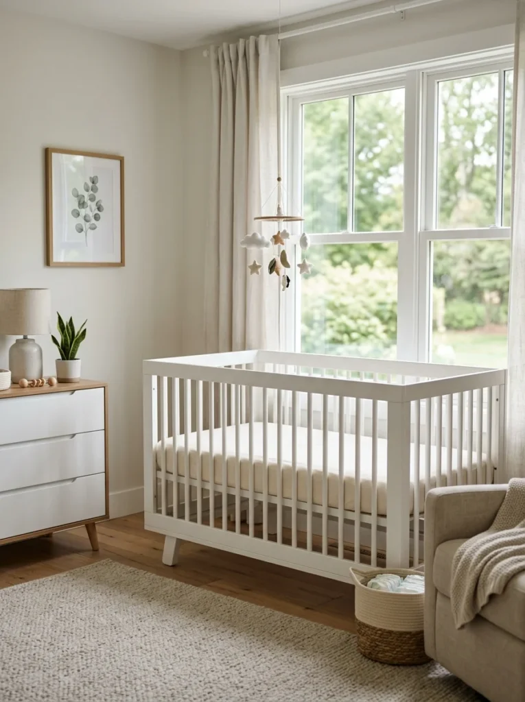 Modern nursery with a safe baby crib designed for secure infant sleep.
