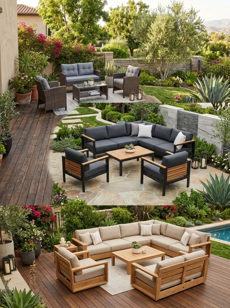 Budget, mid-range, and premium outdoor furniture comparison.