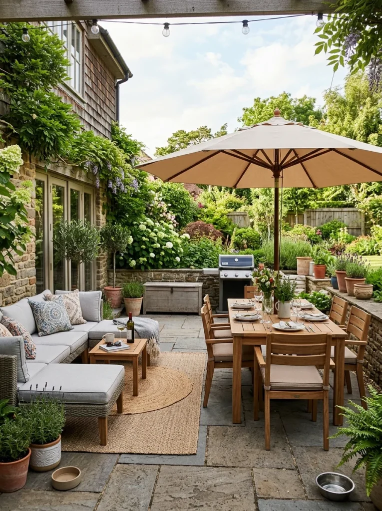 Well-planned outdoor living space designed for dining and relaxing.