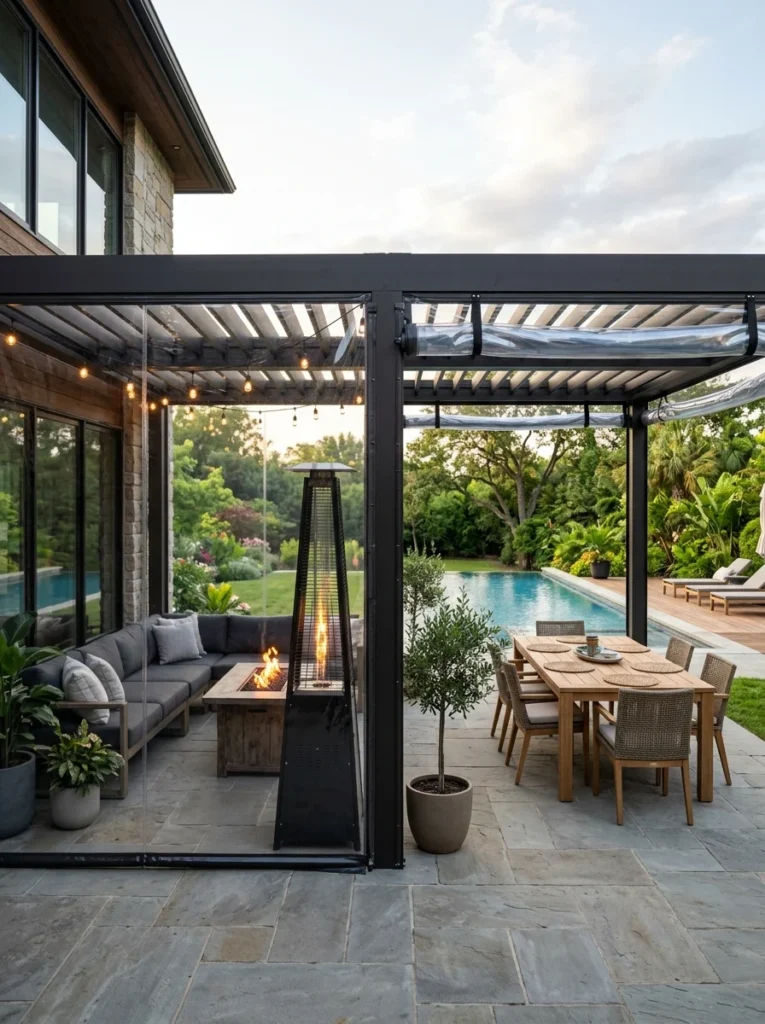 Outdoor patio comparing removable enclosure panels with flexible outdoor design options.