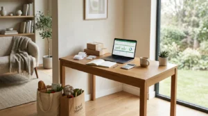 Person reviewing unnecessary purchases while planning a smarter budget in a modern home.