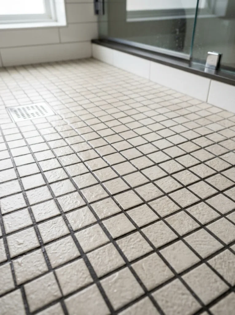 Matte porcelain mosaic tile designed for shower floors.