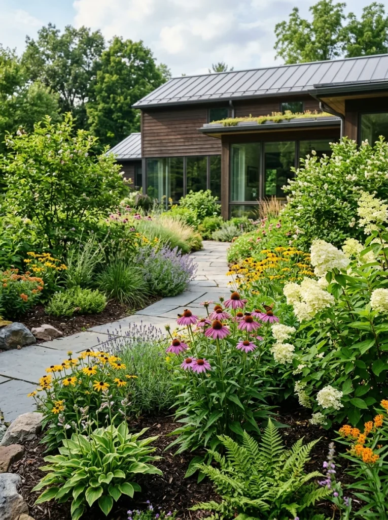 Healthy pest-resistant plants growing in a low-maintenance garden.