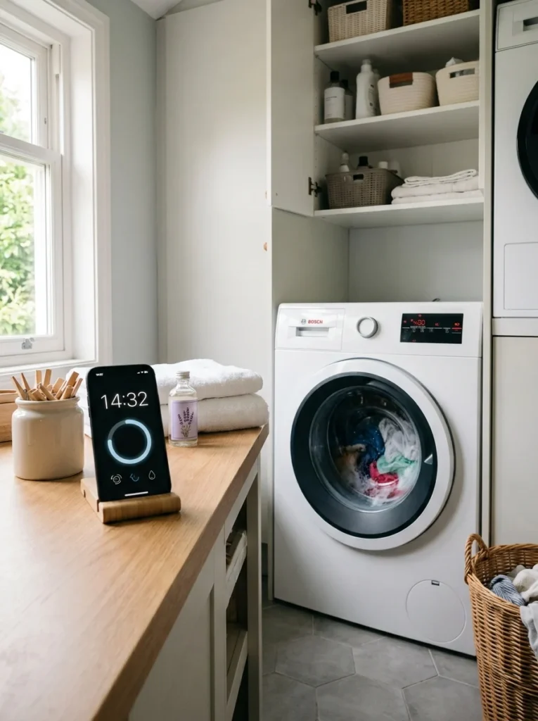 Phone timer helping prevent forgotten laundry loads.
