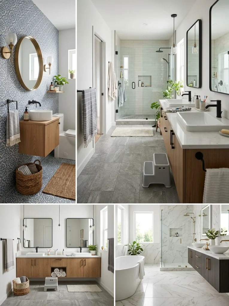 Different bathroom tile choices based on room usage.