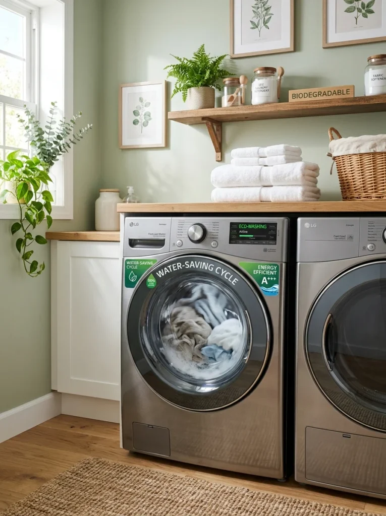 Energy-efficient front-load washer in a modern laundry room.