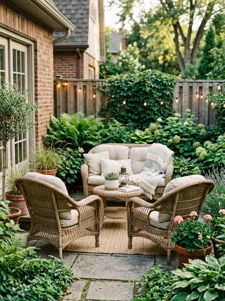Budget-friendly secondhand patio furniture styled for a cozy outdoor living space.