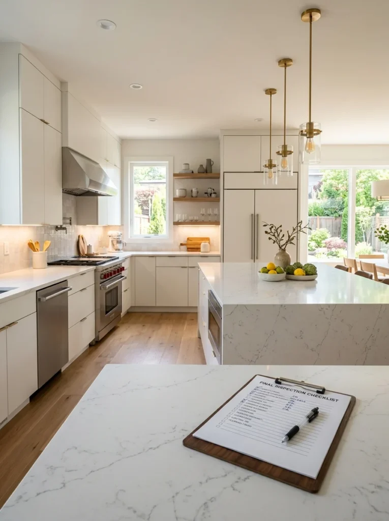 Completed modern kitchen ready after final renovation walkthrough.