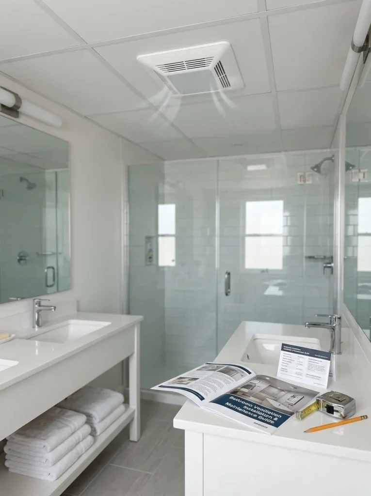Homeowner learning about bathroom exhaust fan sizing and ventilation.