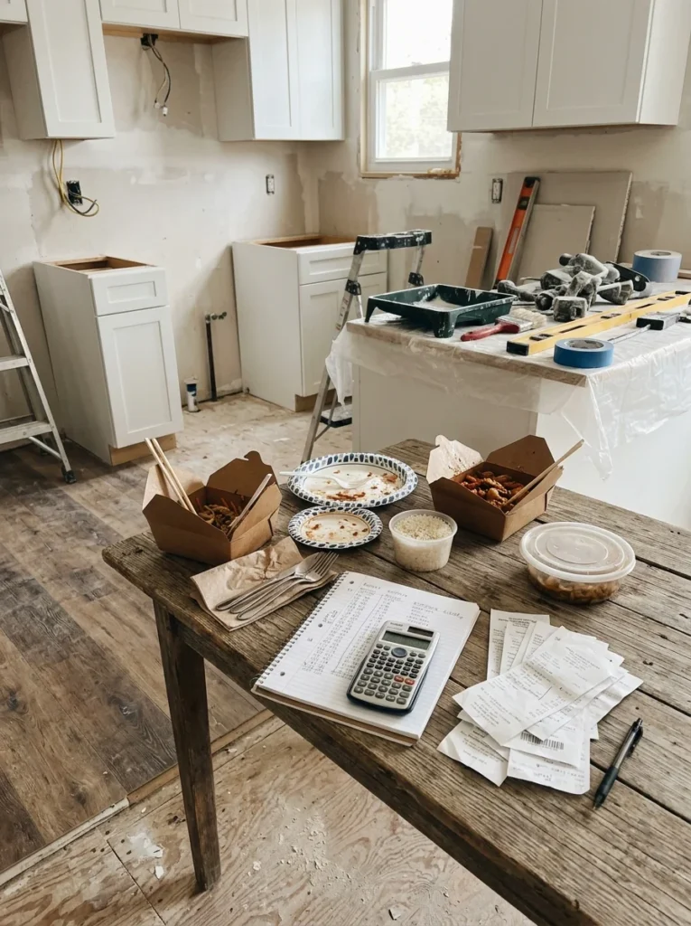 Budget planning for temporary living expenses during a kitchen renovation.