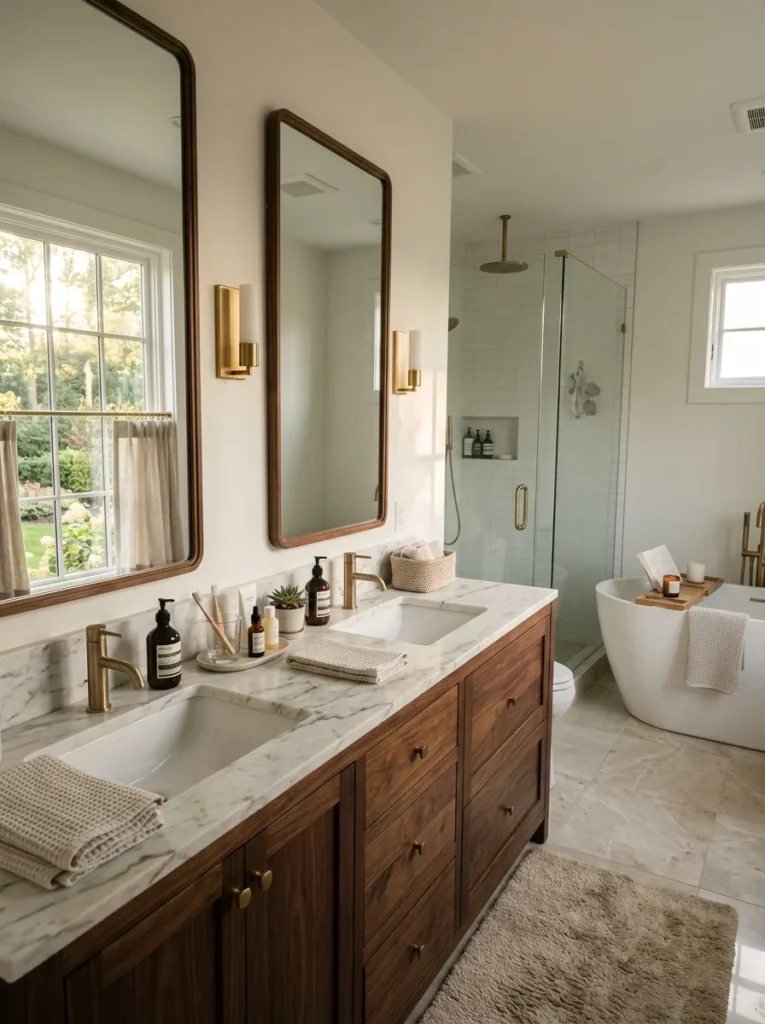 Beautiful modern bathroom with a functional double vanity designed for everyday use.