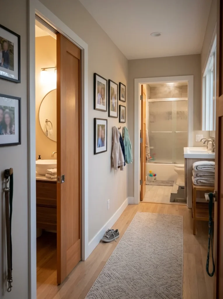 Household using different bathroom types based on everyday needs.