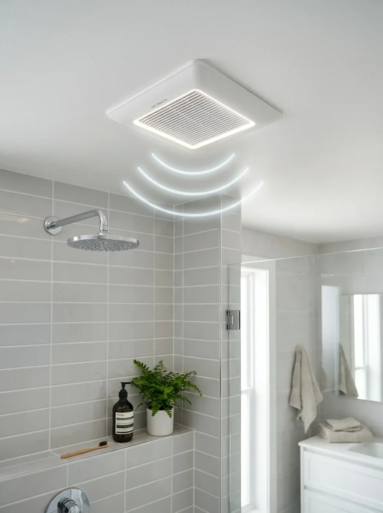 Quiet bathroom exhaust fan designed for low noise operation.