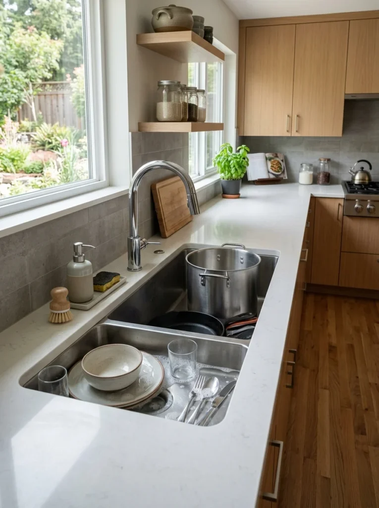 Deep and shallow kitchen sink basins compared for comfort and everyday kitchen tasks.