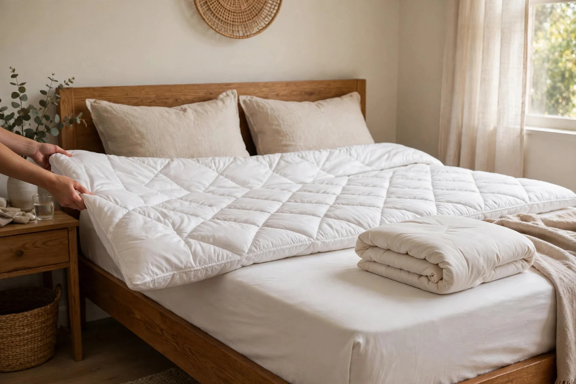 Mattress topper on a guest bed to add comfort for visitors.