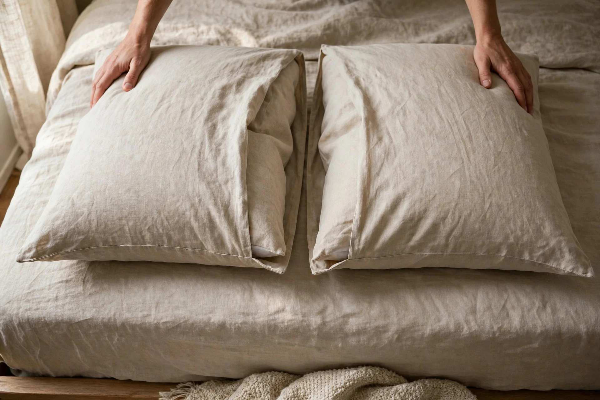King sleeping pillows laid flat first before styling layers are added.