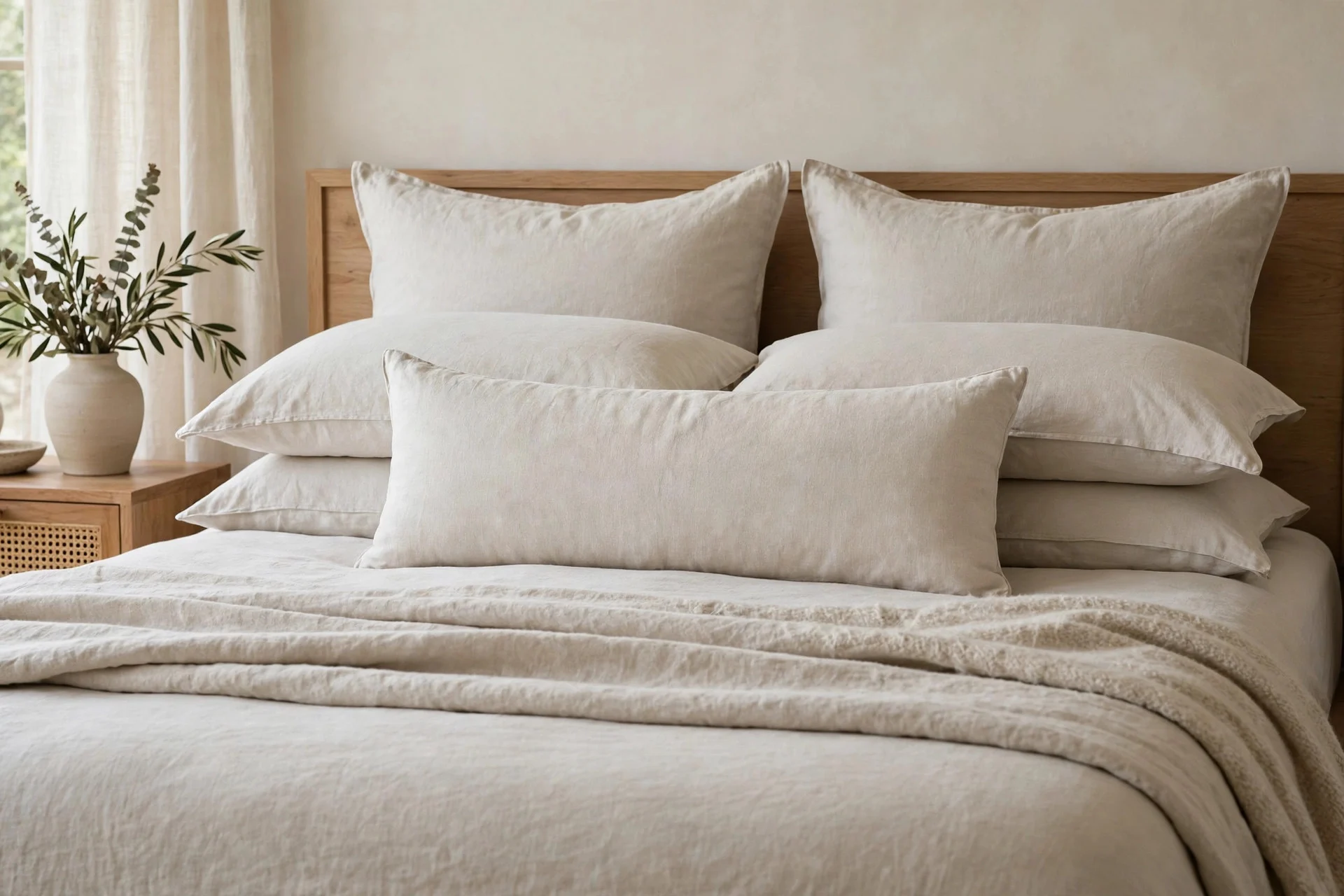 Lumbar pillow placed as the front finish on a king bed.