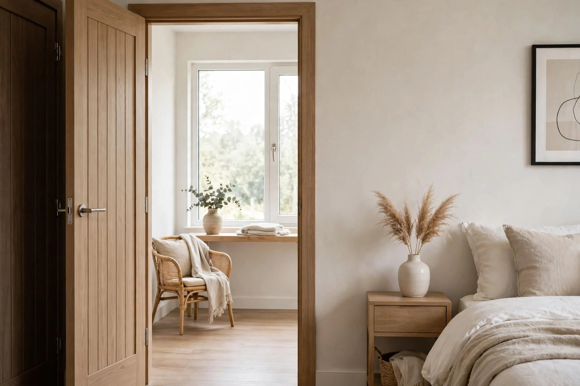 Bedroom door and window in good repair with a clear entrance.